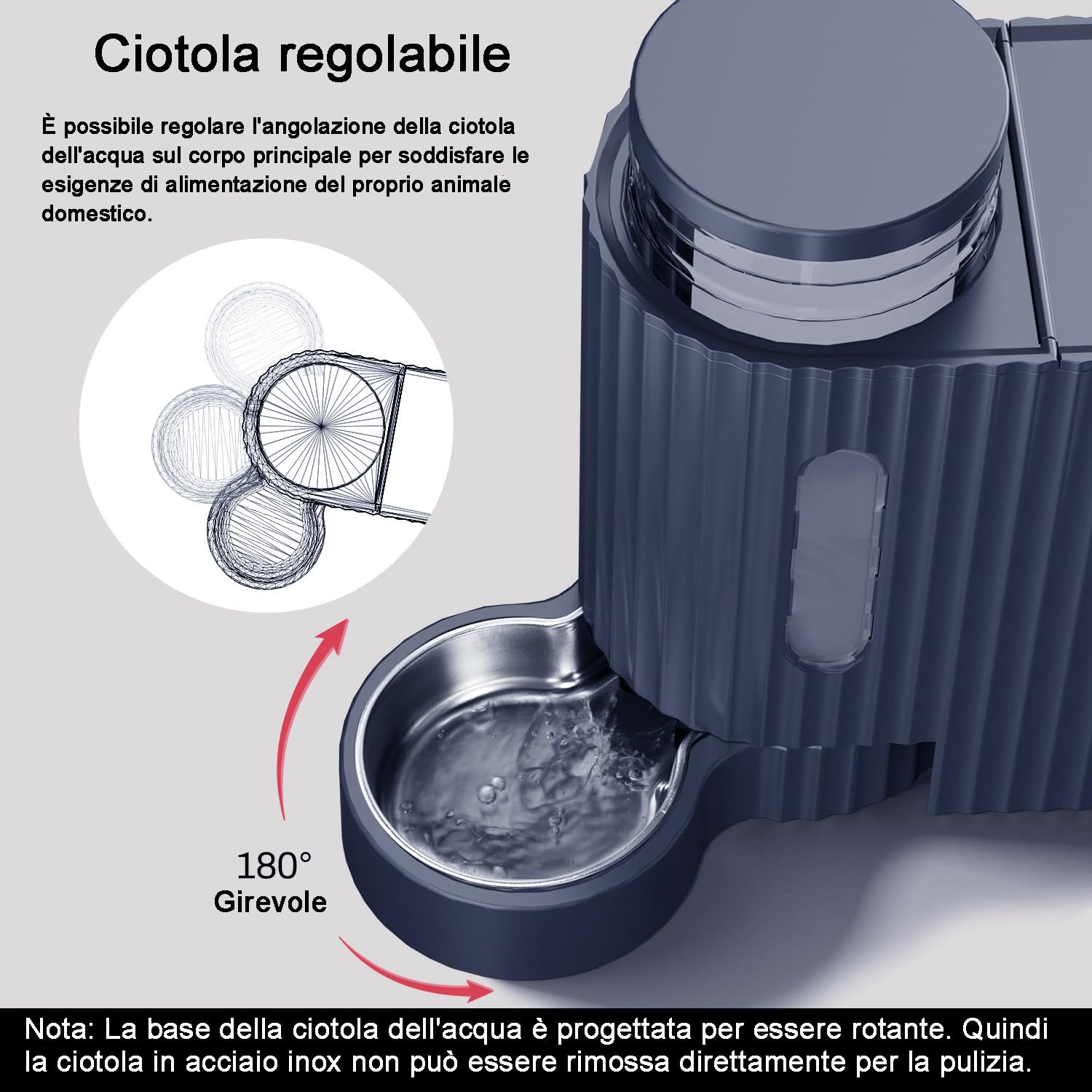 Gardner Pet 2 in 1 Distributore Automatico Cibo e Acqua Gatti (3L*2), Distributore Automatico Cibo Gatti con Ciotola in Acciaio Inox, GravitÀ Dispenser Crocchette Gatto, Senza BPA, Blu Scuro
