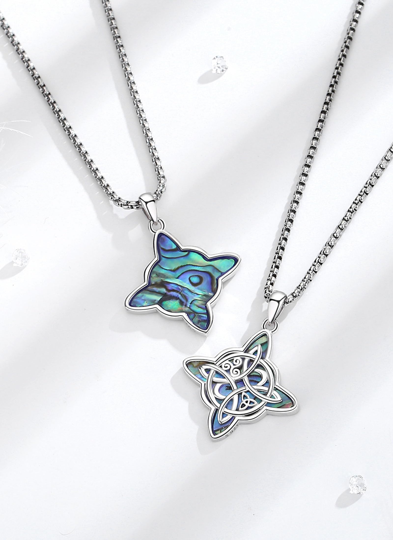 AEONSLOVE Collar Nudo de Bruja con Piedra Luna para Mujer Colgante Nudo de Bruja Plata de Ley 925 con Obsidiana Joyas Celta Irlandés Brujeria, Amuletos de la Suerte y Proteccion