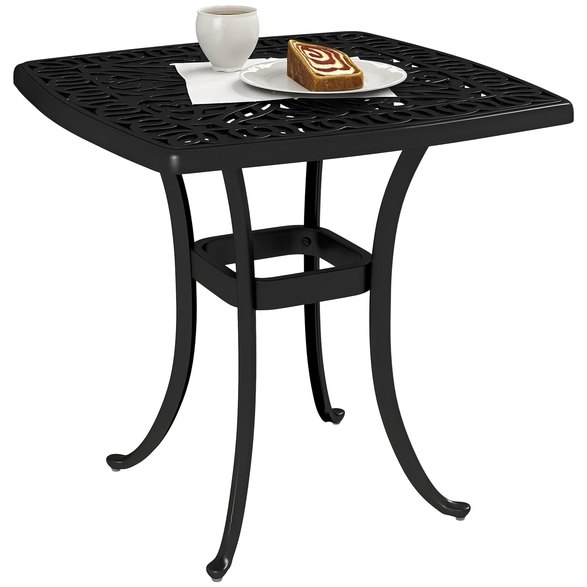 Outsunny Outdoor Garden Table, Cast Aluminium Patio End Table with Umbrella Hole and Anti-slip Foot Pads for Garden, Patio, Balcony, 54 x 54 cm, Black
