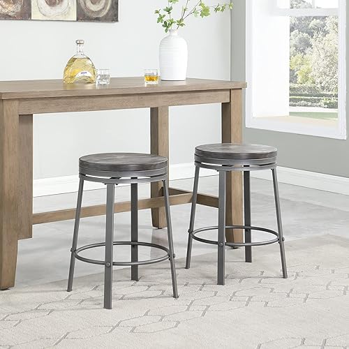 Miniatura 2 de OUllUO Taburetes de bar, taburetes de bar de altura de mostrador, taburetes giratorios de madera maciza de 24 pulgadas para encimera de cocina,