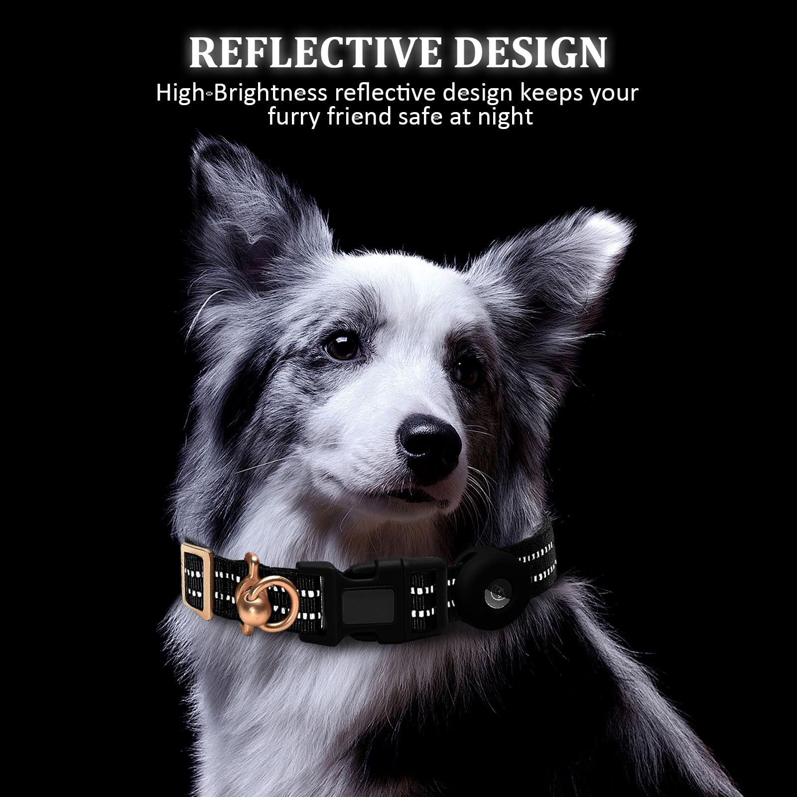 Ledeak Tactical Dog Collar for AirTag Waterproof Nylon Dog Collars with Silicone Protective Case for Apple Airtag Reflective Adjustable Durable Dog Collar for Medium Large Dogs (Black - Image 3