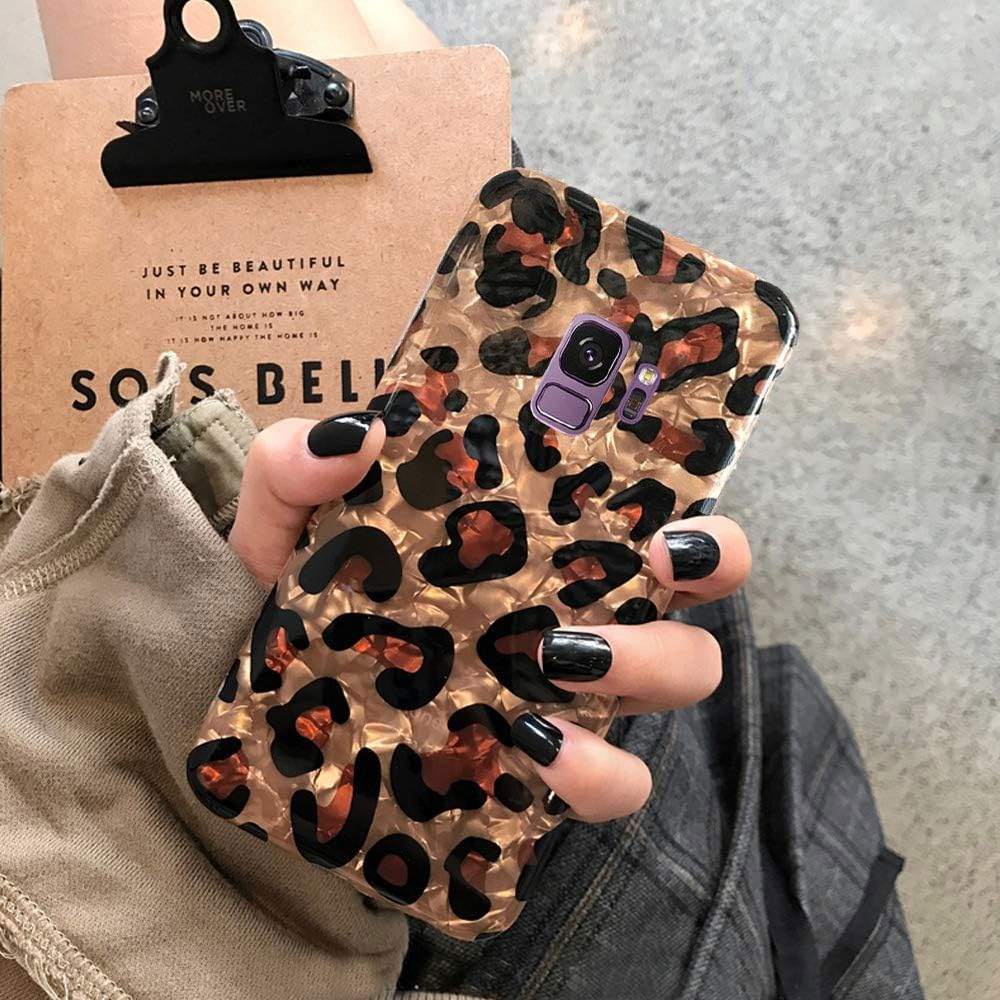 J.west Galaxy S9 Case Luxury Sparkle Bling Translucent Clear Leopard Print Soft Silicone Phone Case Cover for Girls Women Slim Cheetah Design Pattern Protective Case for Samsung Galaxy S9 5.8 inch