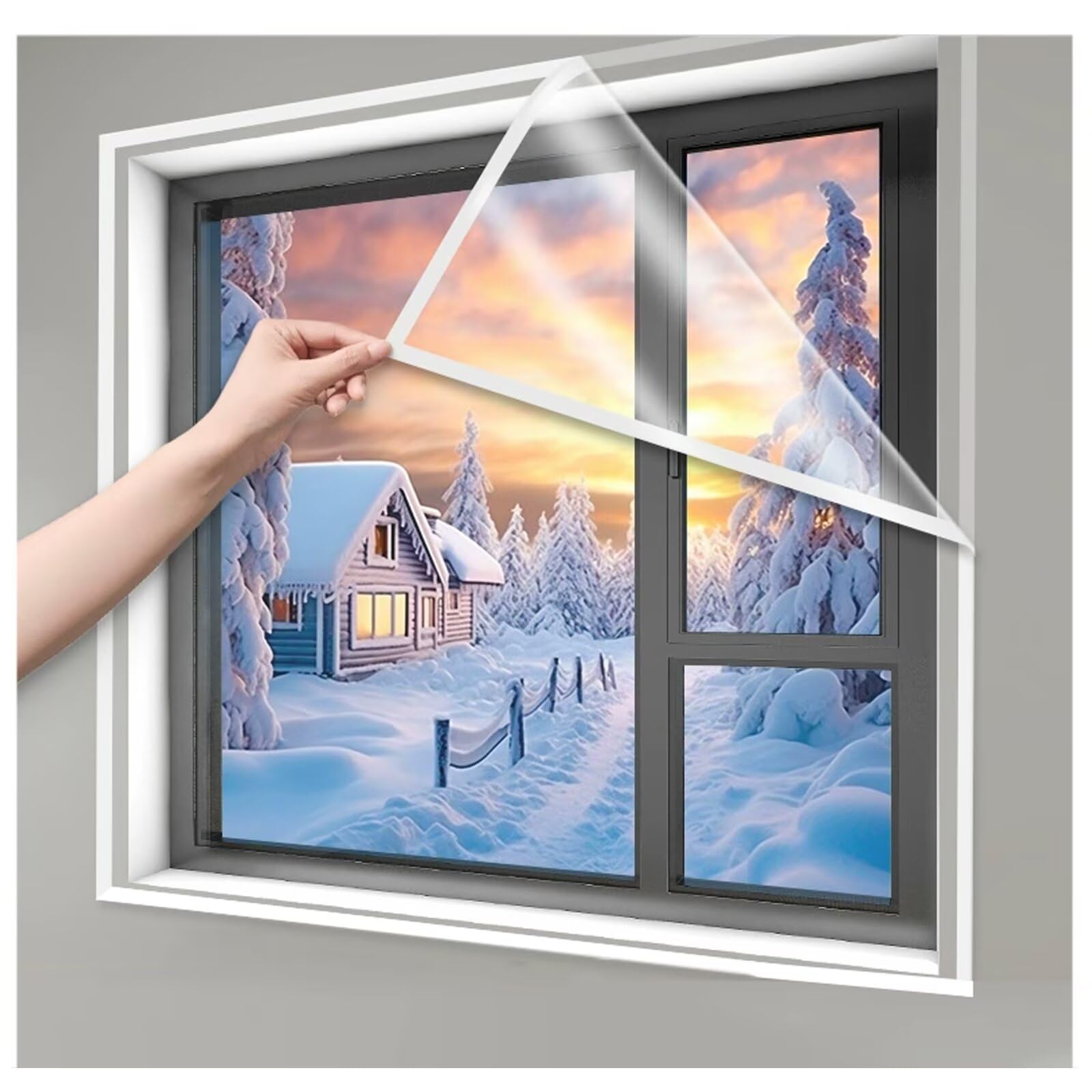 Kit de aislamiento de ventana W125 x H190cm para el invierno,mantiene el frío,película transparente,fácil de abrir para ventilación,envoltura de,Blanco