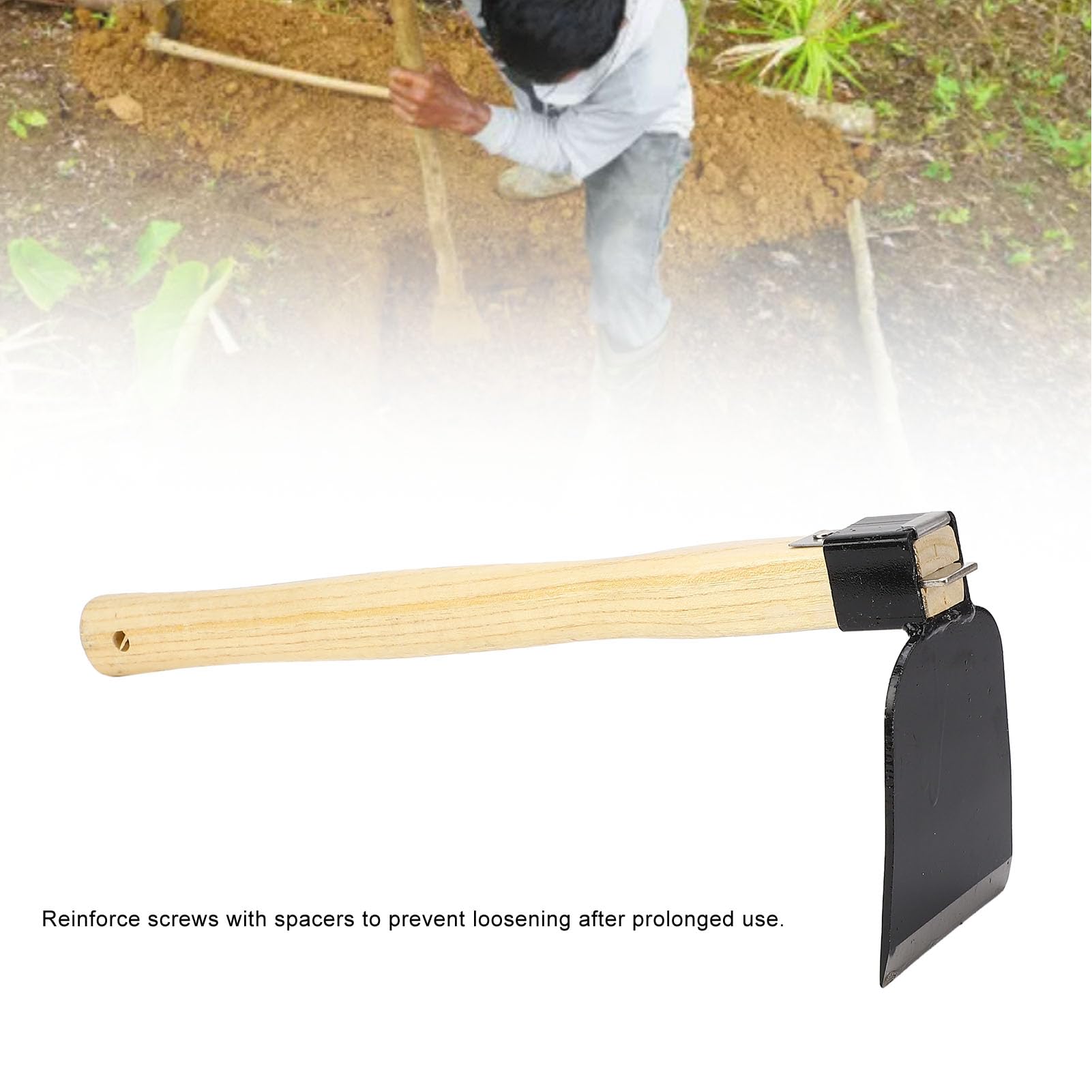 Azada de Mano con Mango de Madera, Azada de Jardín para Deshierbe y Plantar