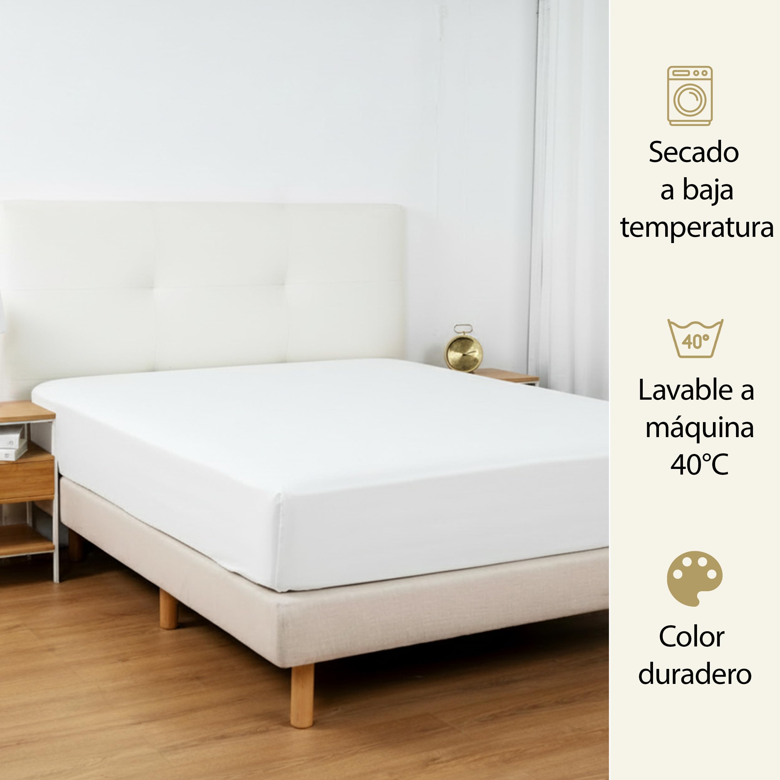 H HANSEL HOME Sábana Bajera Ajustable, Microfibra Transpirable y Suave, Altura 30 cm, Elástico 360° - Sábana Bajera 180x190/200cm – Blanco — view 6
