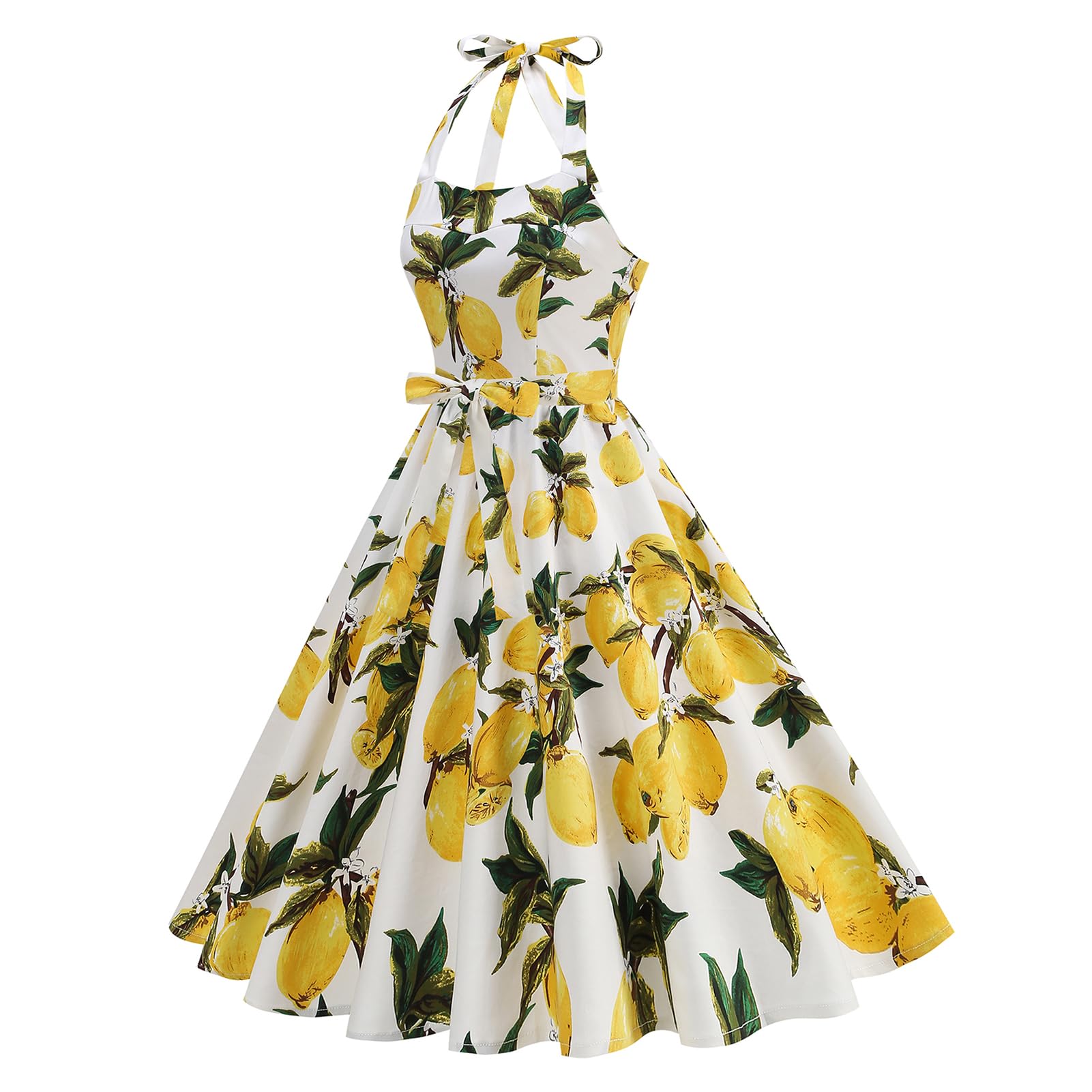 Odizli Abito estivo da donna, stile rockabilly, vintage anni '50, con allacciatura al ginocchio, lunghezza al ginocchio