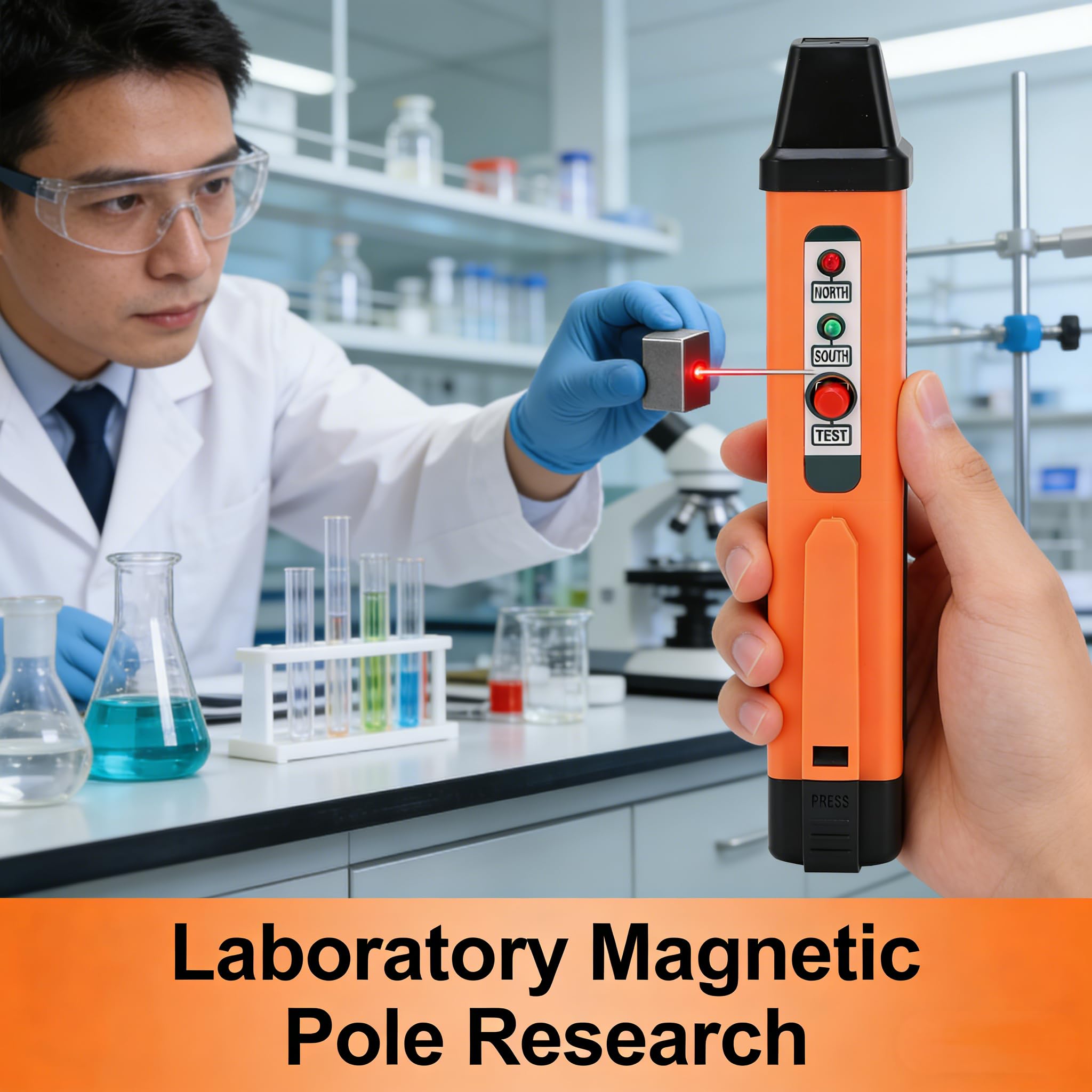 Magnetischer Polaritätstester, 862M N/S-Polstift Detektor mit LED-Anzeige, Tragbar Polaritätsprüfgerät, Magnetpol-Stift-Polaritätsprüfer, für Dauerhafte Elektromagnetpolen Spulenprüfung