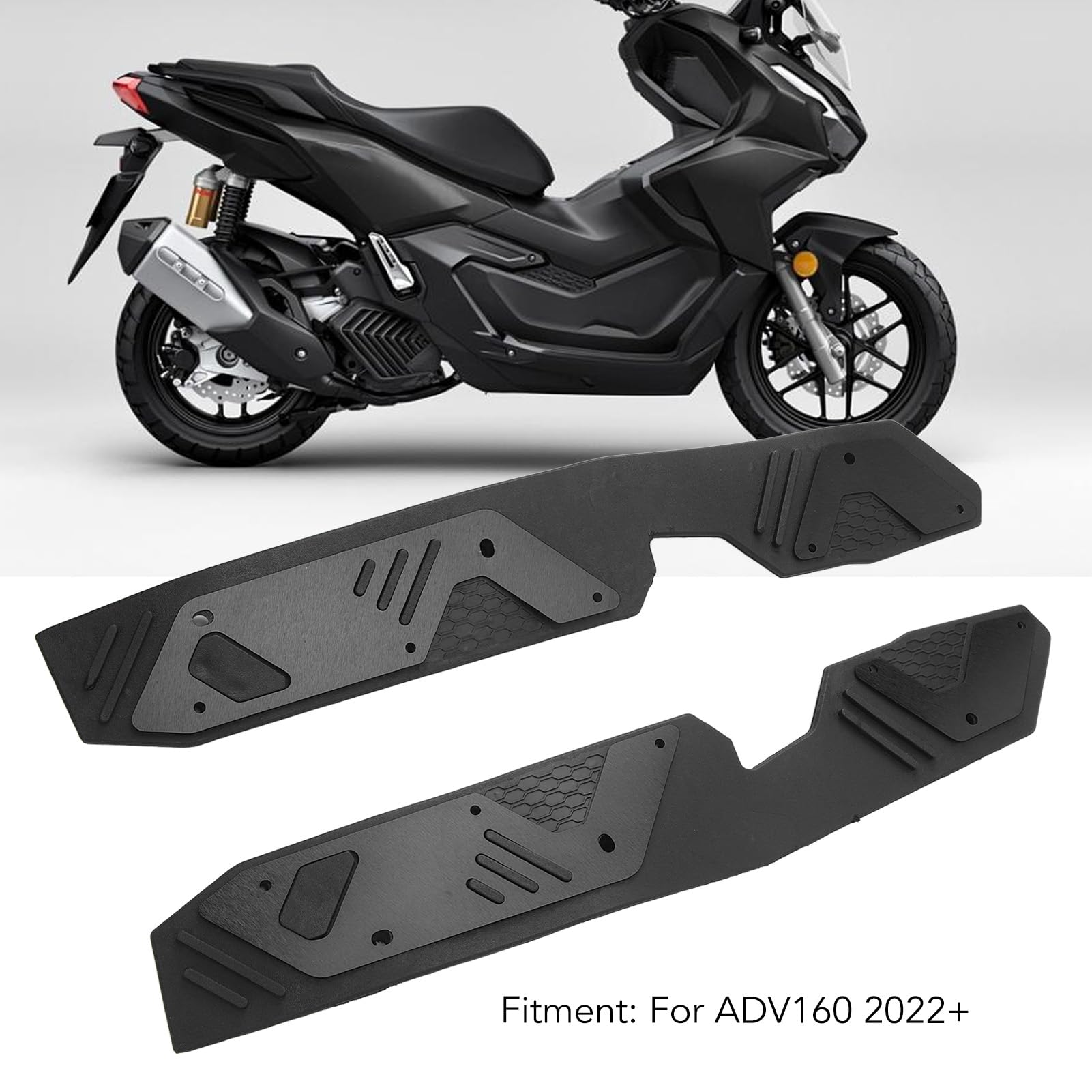 Poggiapiedi per Moto, Pedane in Gomma, Piastra in Metallo, Impugnatura Antiscivolo, Facile Pulizia, Kit da 2 Pezzi per Pendolari e Ciclisti Quotidiani ADV160 2022+ (BLACK)