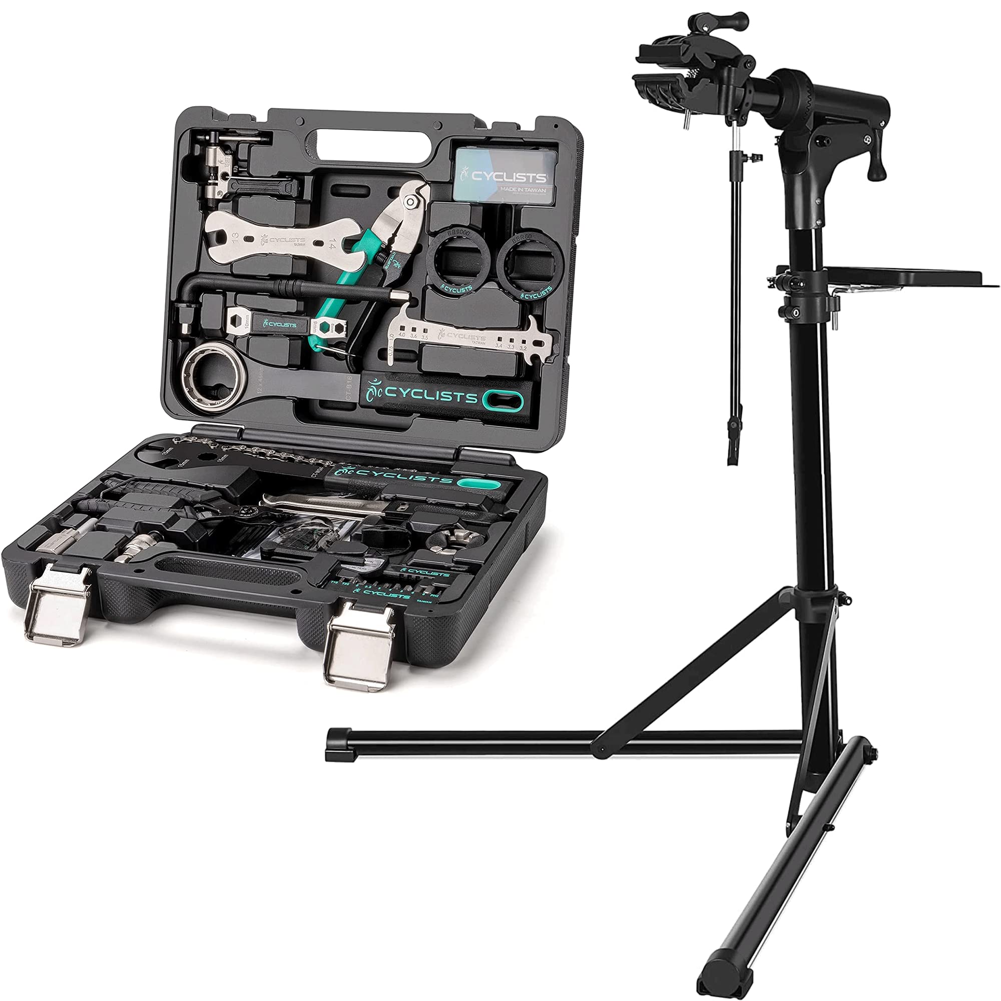 CXWXC Bicycle Repair Stand Height Adjustable + 27 Piece Bike Tool Kit