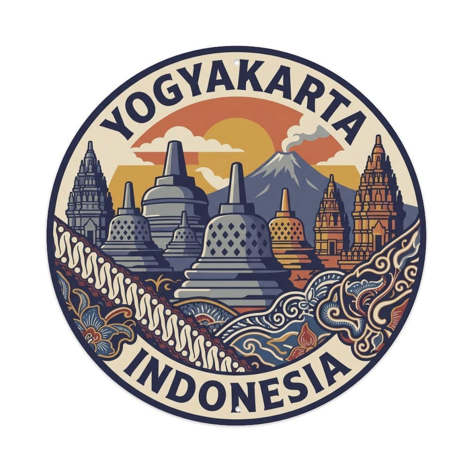 Vintage Travel Indonesia Yogyakarta Temple Vintage Metal Tin Sign Plaque Wall Decor for Cafe, Club Bar, Office, Garden Metal Poster 8x8Inch