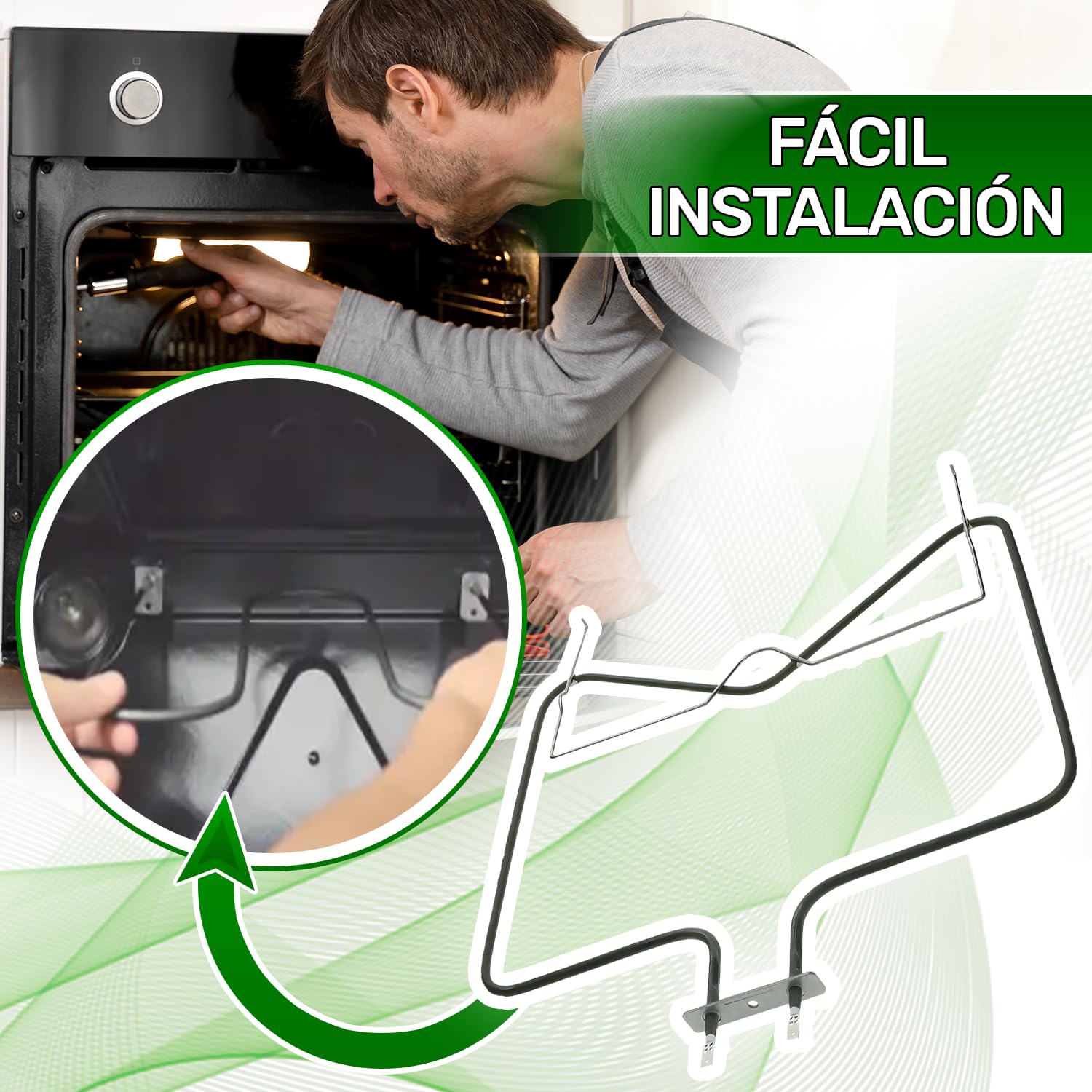 Resistencia Horno 1150W 230V 481010375734 para Whirlpool para Bauknecht C00324022 para Indesit 20.41494.000 para EGO - Elemento Calefactor - Garantía de 5 Años - ONIX TECH