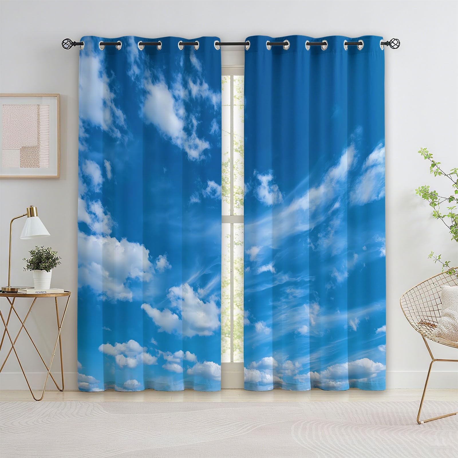 Rideau Occultant Bleu, Paysage Naturel Ciel Bleu Nuages Blancs Rideaux à Oeillets, Rideau Thermique Isolant Anti Froid et Chaleur pour Salon Chambre Fenetre Décoration 92L x 214H cm Lot de 2