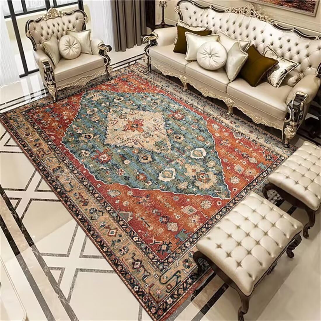 Teppich Kurzflor Teppich Baby Wohnzimmer großer Teppich rotes Pflanzenmuster Küchenteppich waschbar Terrasse Deko 200X300CM