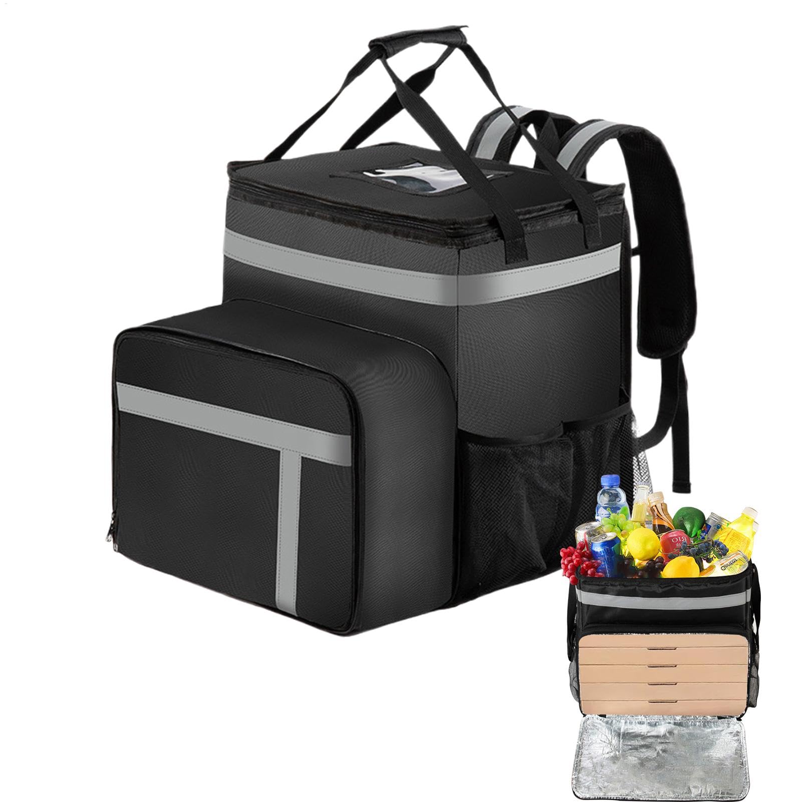 Mochila térmica aislada, mochila picnic aislada | Gran capacidad cómoda bolsa térmica compartimentada | Bolsa de comida para llevar pizza grande, mochila de compras reutilizable aisladas para la playa