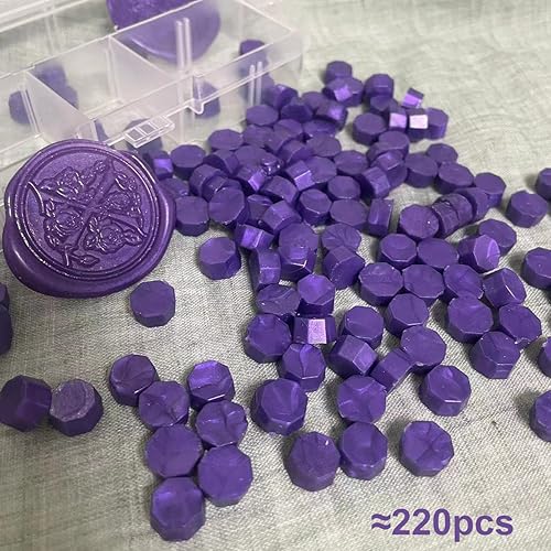 Miniatura 2 de Cuentas de sellado de cera morada, 220 piezas, 0.315 in, no tóxico, secado rápido, manualidades, papelería, embalaje