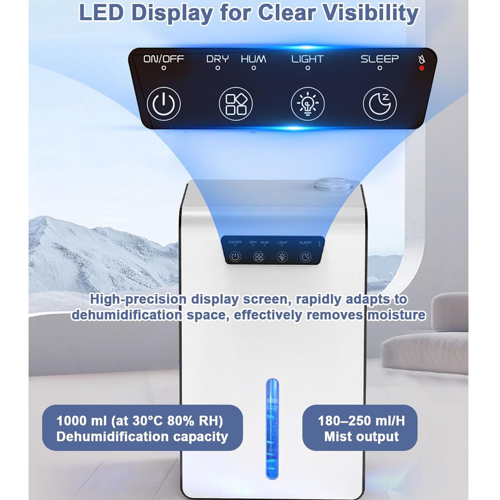 Deumidificatore domestico con serbatoio d'acqua da 3500 ml, display a LED, due modalità di funzionamento, spegnimento automatico
