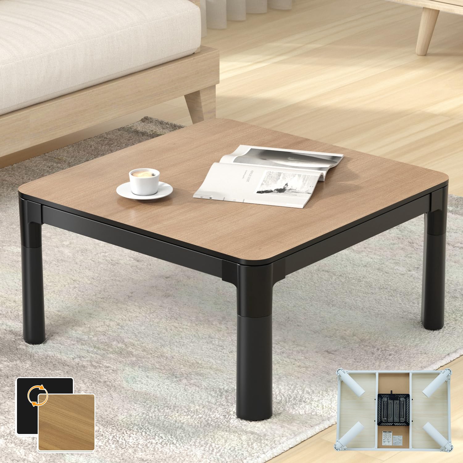 Amazon.co.jp : こたつ テーブル 折れ脚 リバーシブル天板 正方形 75  