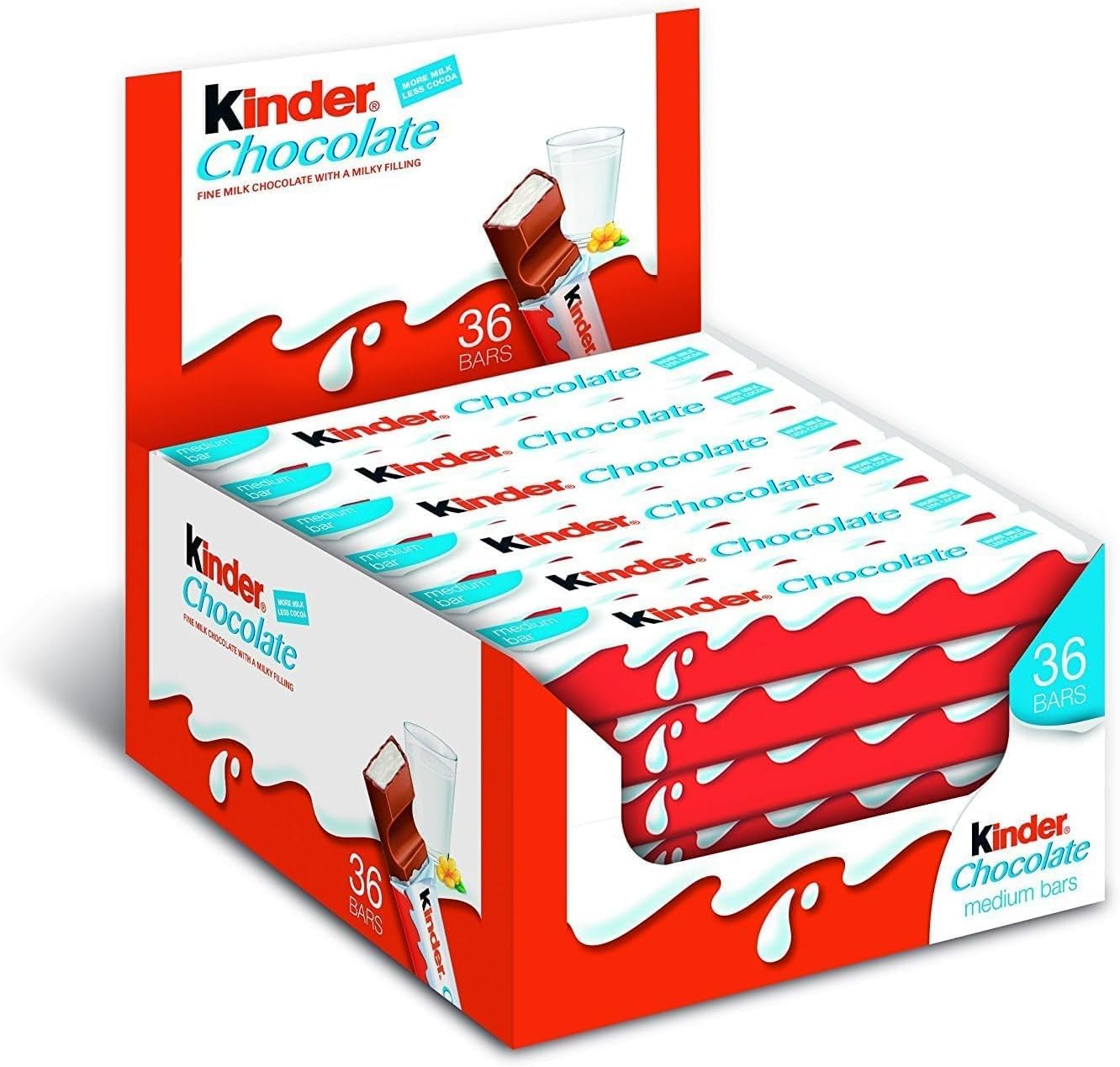 Kinder Chocolate Medium Bars, Pack of 36 (450g)