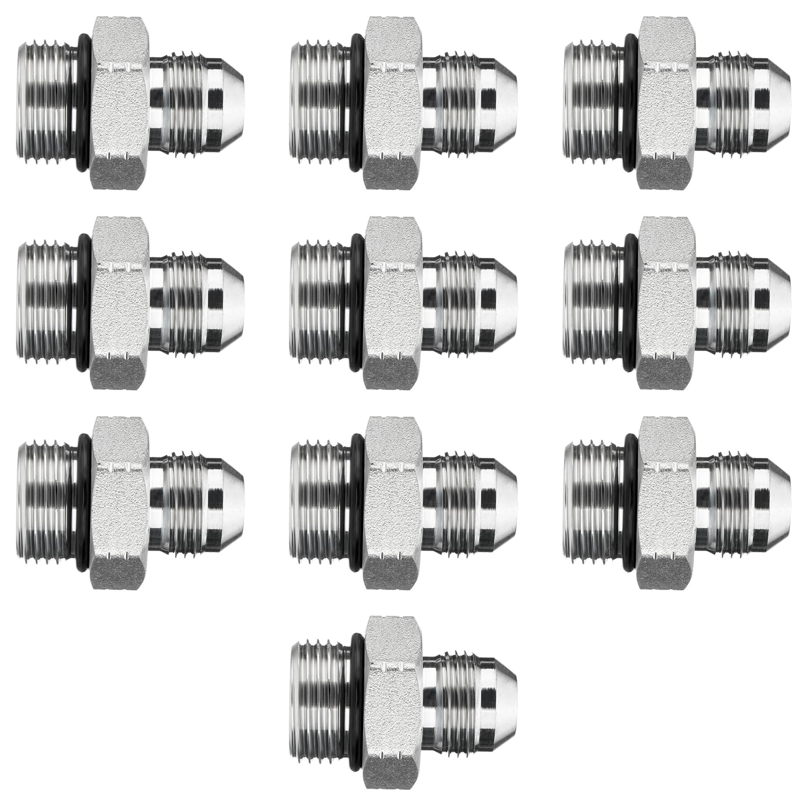 10 Pack Hydraulic Hose Adapter Fittings: 1/2" JIC 37° Male x #10 SAE/ORB Male, Straight Tube Fitting Kits with Protection Cover