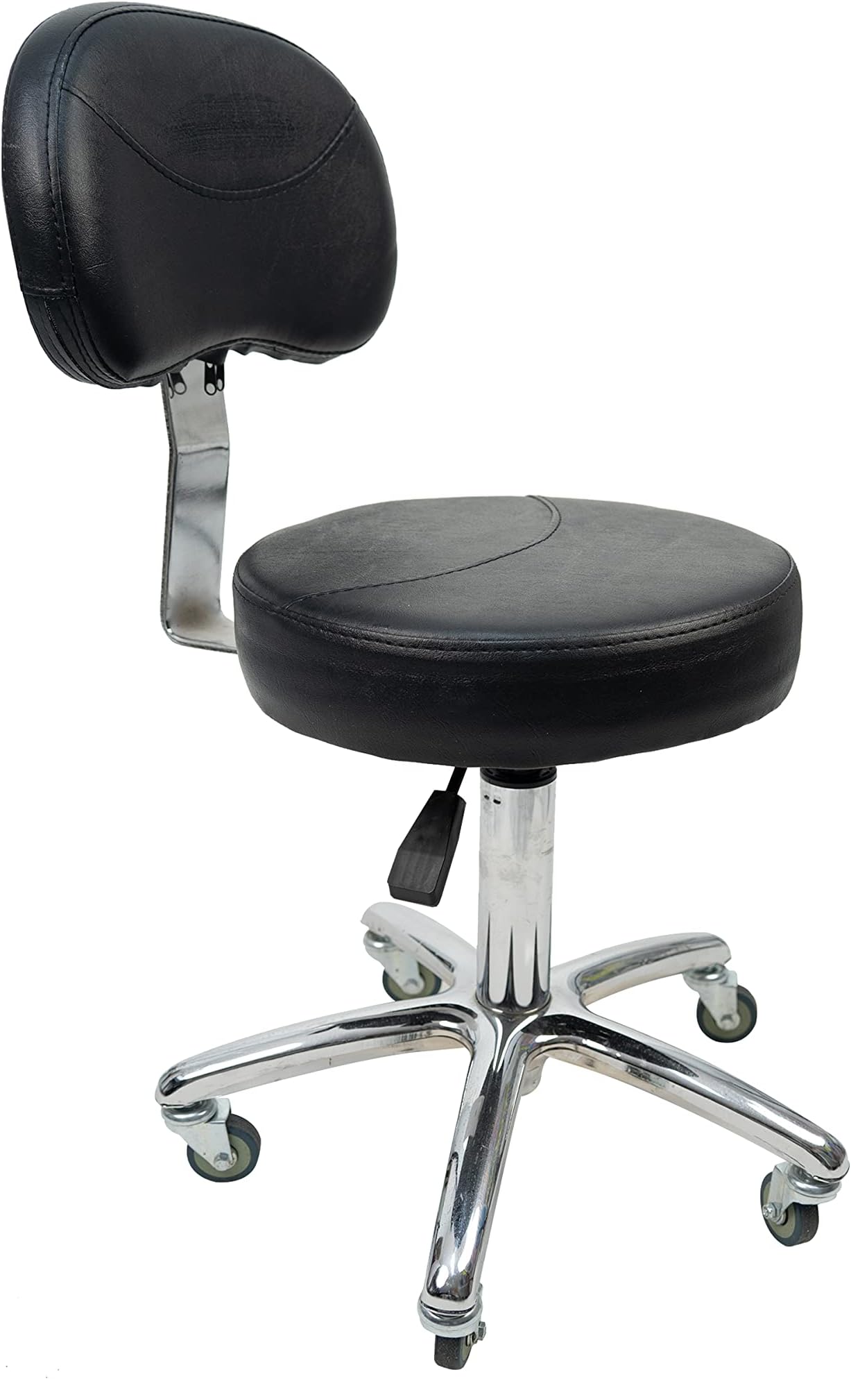 Swivel Stools with Wheels Height Adjustable Rolling Spa Stool with Backrest (Black-2)