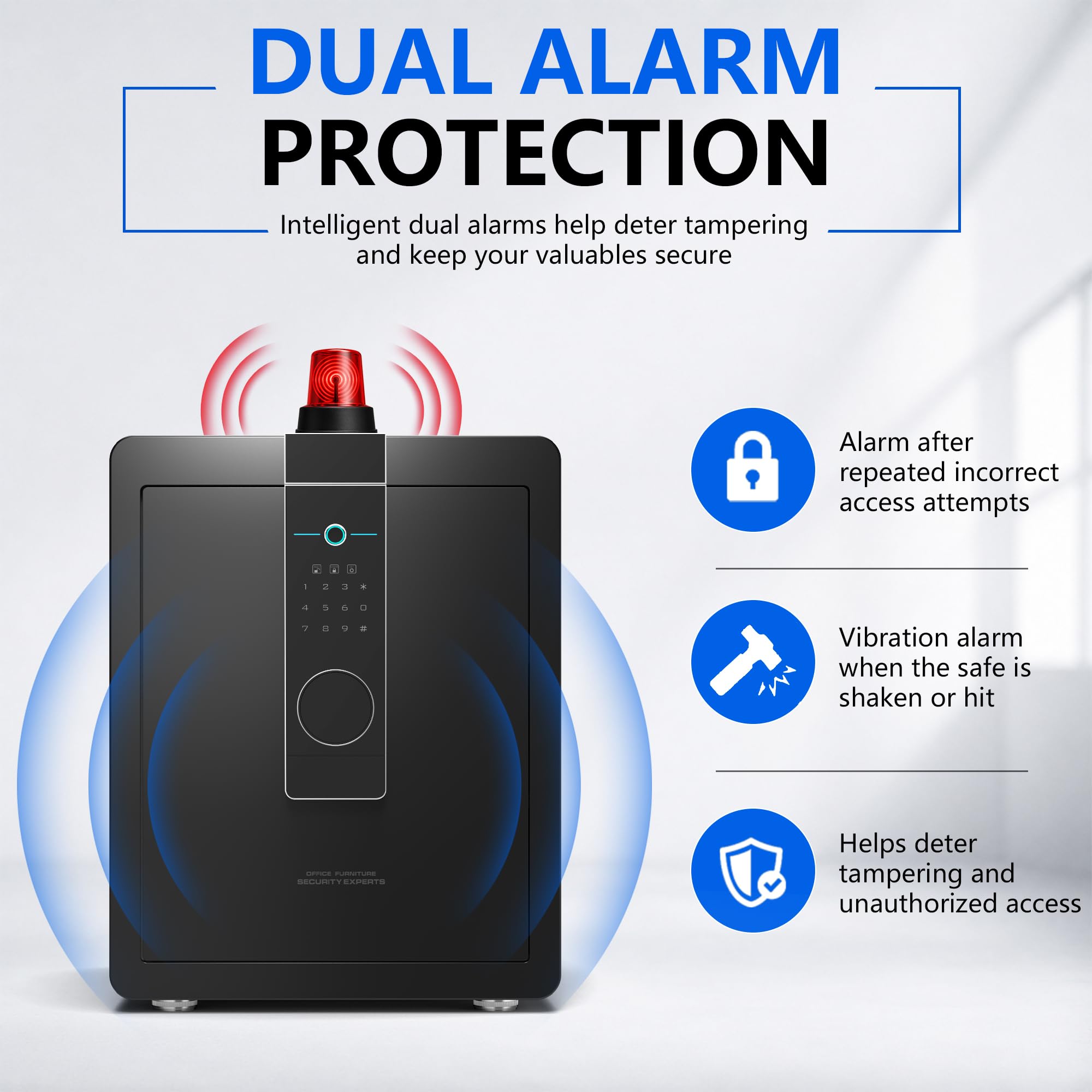 Caja fuerte grande y pesada de 22 kg, gabinete de seguridad de acero de aleación de 52 litros con teclado biométrico, digital y cerradura de llave, montaje en pared, almacenamiento para el hogar