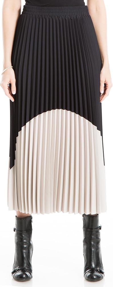 Max Studio Women's Maxi Pleated Colorblock Skirt, Black/Pumice at