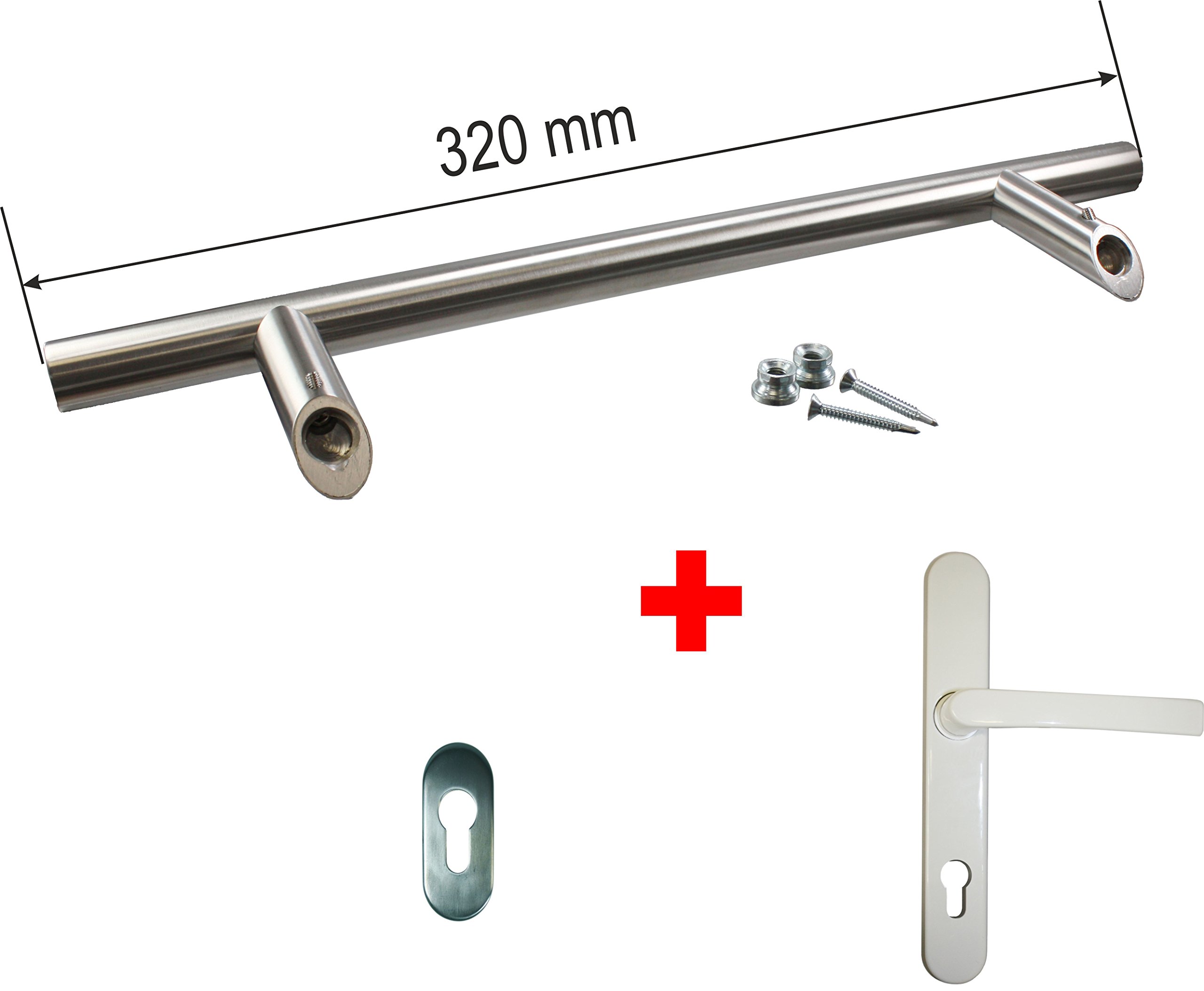 h Stoßgriff Edelstahl/Innendrücker Aluminum Set, inkl. Schrauben, Schutzrosette 320 mm (1 ST)