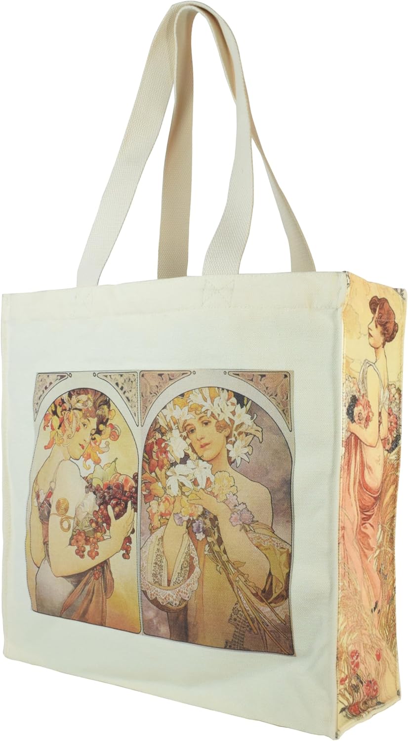 Komociya Cute Tote Bag for Women Aesthetic Canvas Tote Bag with Zipper Art Shoulder Bag Book Tote for Work College Travel
