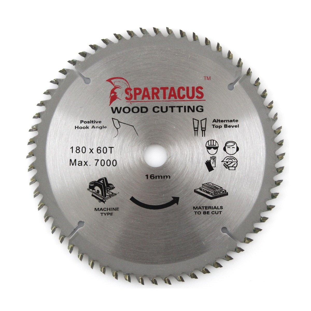 Spartacus Silver,Black,Red Wood Cutting Circular Saw Blade 180Mm X 16Mm Bore 60 Teeth