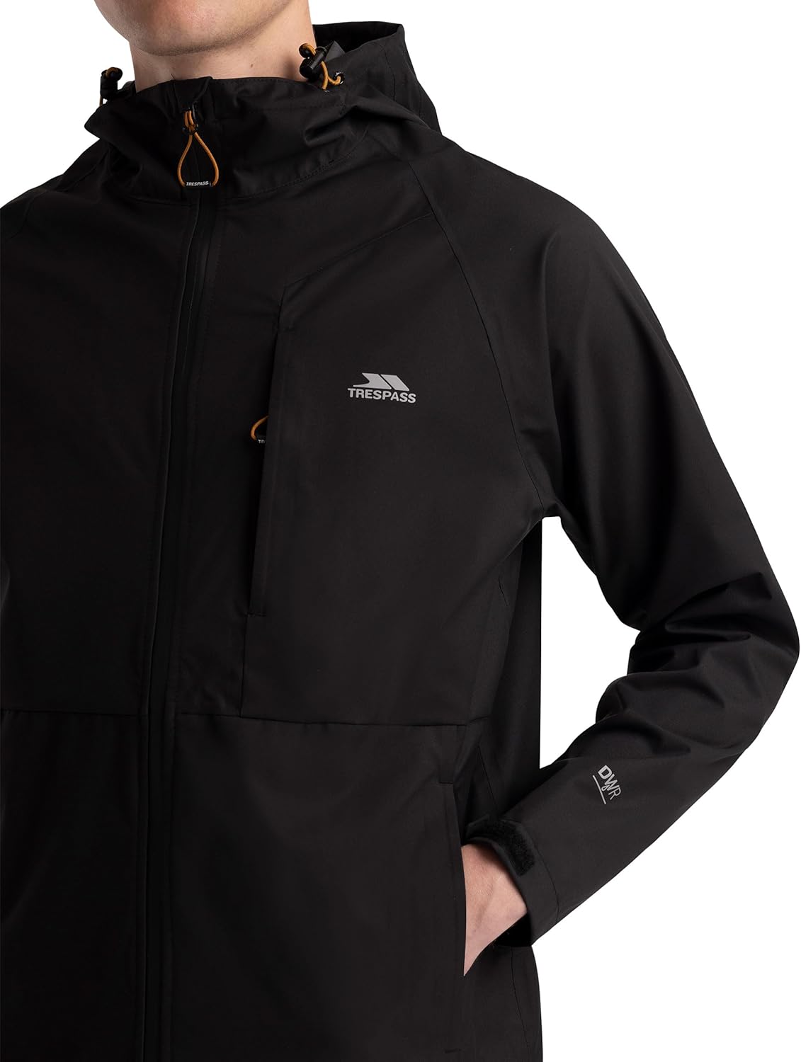 Trespass Ferryhill Men's Hooded Coat Waterproof 3 Zip Pockets Drawstring Hem Adjustable Cuffs