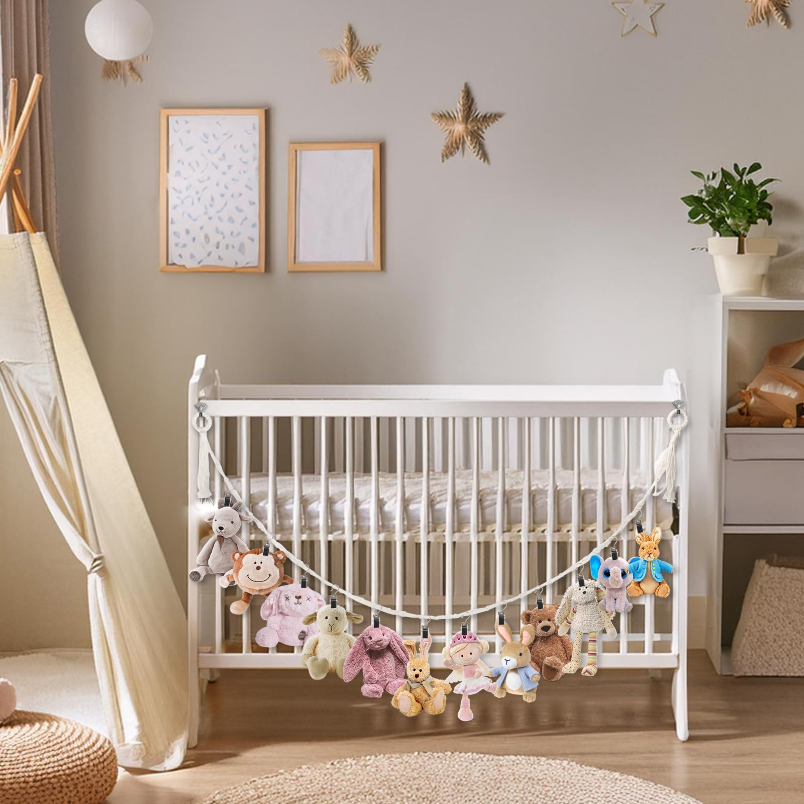 Supporto per Animali di Peluche con 15 Mollette in Metallo, Amaca Stile Boho per Cameretta Bambini