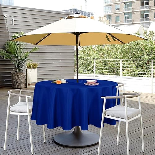 Miniatura 1 de SARAFLORA Mantel redondo para exteriores e interiores, 60 pulgadas, color azul, sin arrugas, lavable, impermeable, con agujero para sombrilla y