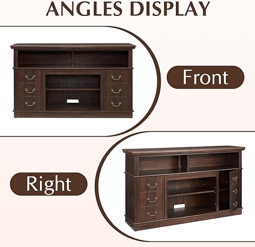 Miniatura 7 de LETESA Soporte de TV clásico tradicional para TV de hasta 65 pulgadas, consola de TV de madera retro con armarios de almacenamiento abiertos y
