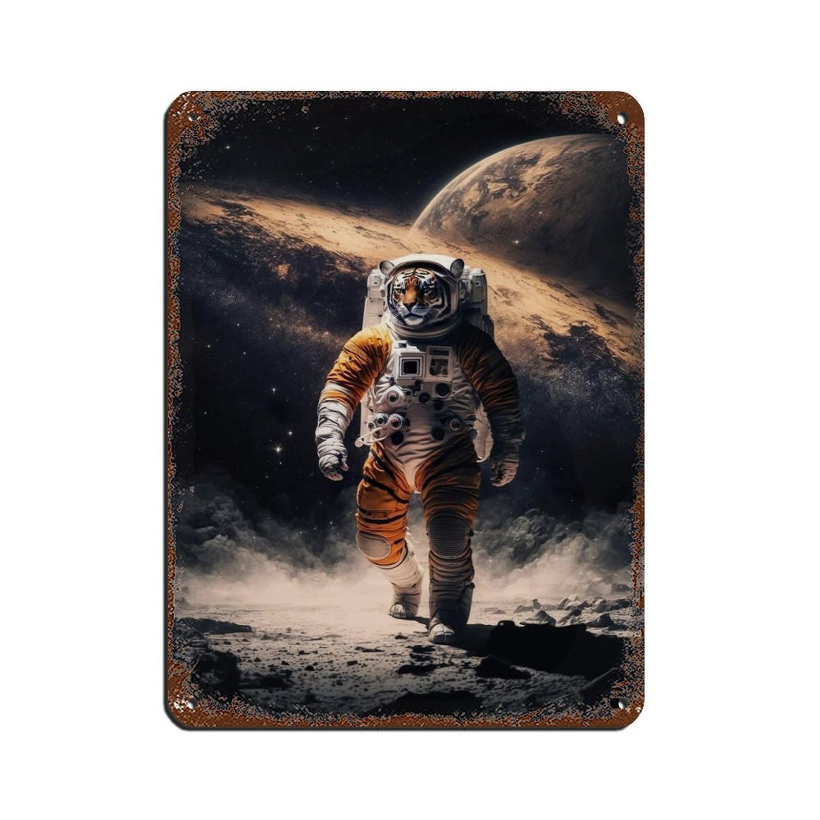 Astronaut Tiger, Futuristic Animal Tin Sign Vintage Metal Pub Club Cafe Bar Home Wall Art Decoration Poster Retro 12x16inch(30x40cm)