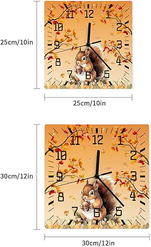 Miniatura 7 de Reloj de pared de madera para Acción de Gracias, silencioso, sin tictac, rama de otoño, hojas de arce, naranja, cuadrado, funciona con pilas, reloj
