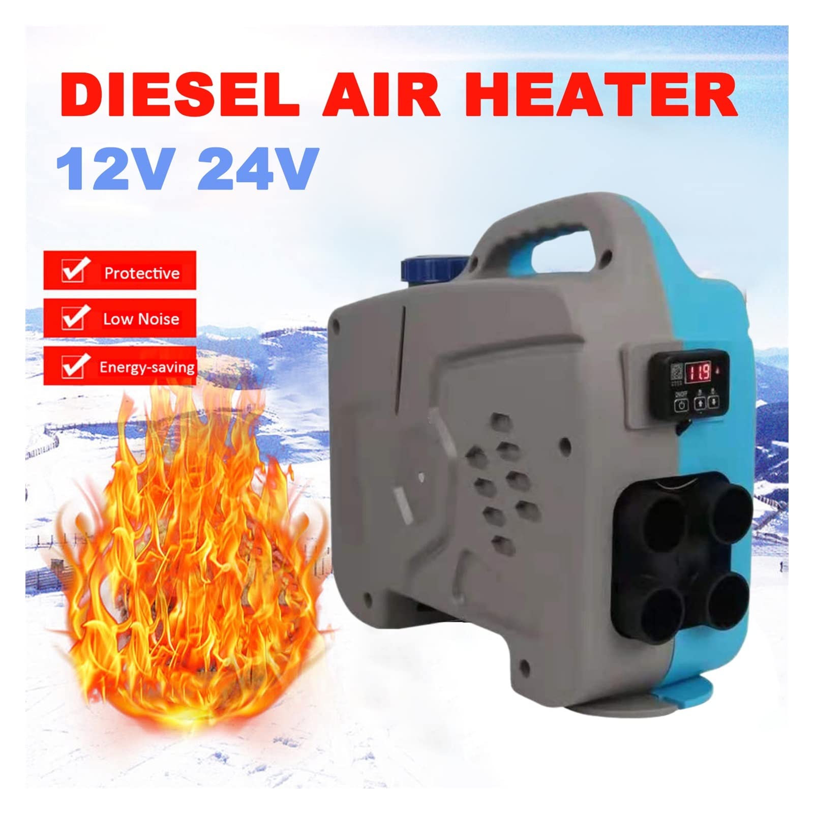 Ogrzewacz pomocniczy 12 V 24 V 5 kW, podgrzewacz paliwa, 4-otworowy, LCD, ogrzewanie postojowe, silnik, maksymalizacja efektywności paliwowej (Nero)