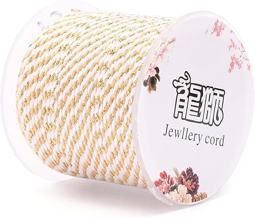 Miniatura 3 de Pandahall - Cordón de macramé de 21.8 yardas con alambre dorado, de algodón de 4 capas hecho a mano, trenzado y teñido para ganchillo, bohemio,