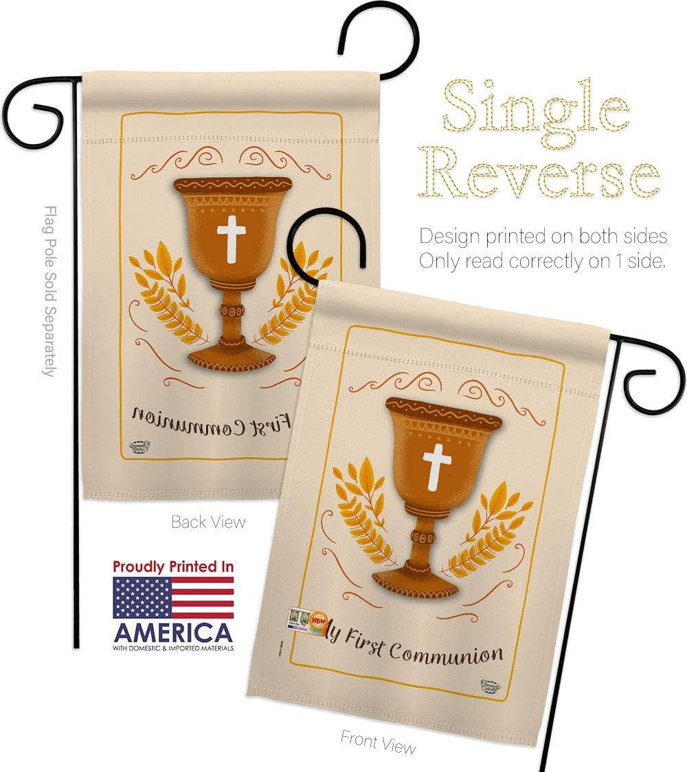 My First Communion Garden Flag Set Wall Holder Religious Cross Chalice Holy Eucharist Christian Religion Tradition Small Decorative Gift Yard House Banner Made In USA 13 X 18.5
