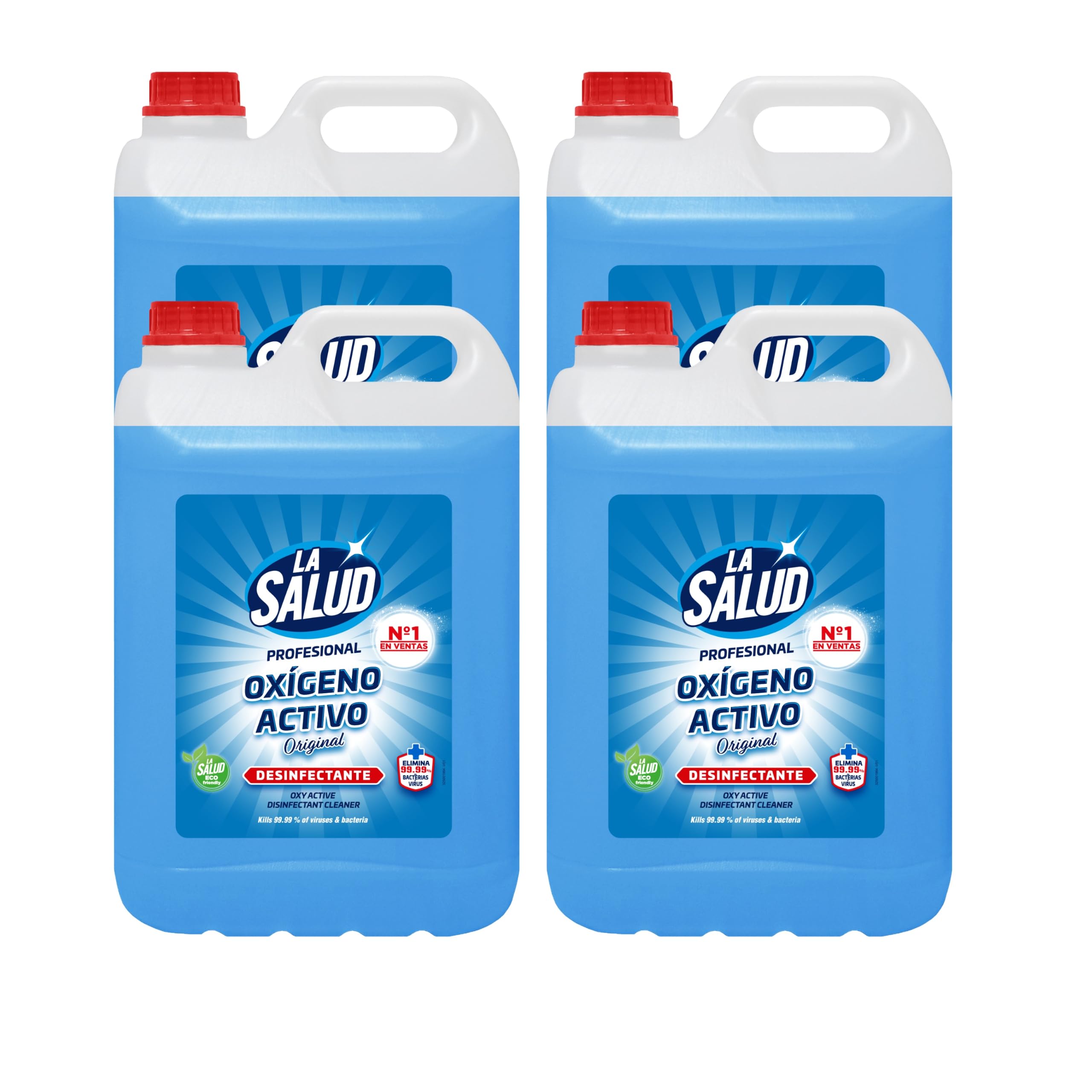 La Salud Oxígeno Activo Original, Lotto Da 4 Taniche | Detergente Multiuso Senza Candeggina | Per Cucina, Bagno, Pavimenti, Piastrelle E Superfici Lavabili | Formato Professionale