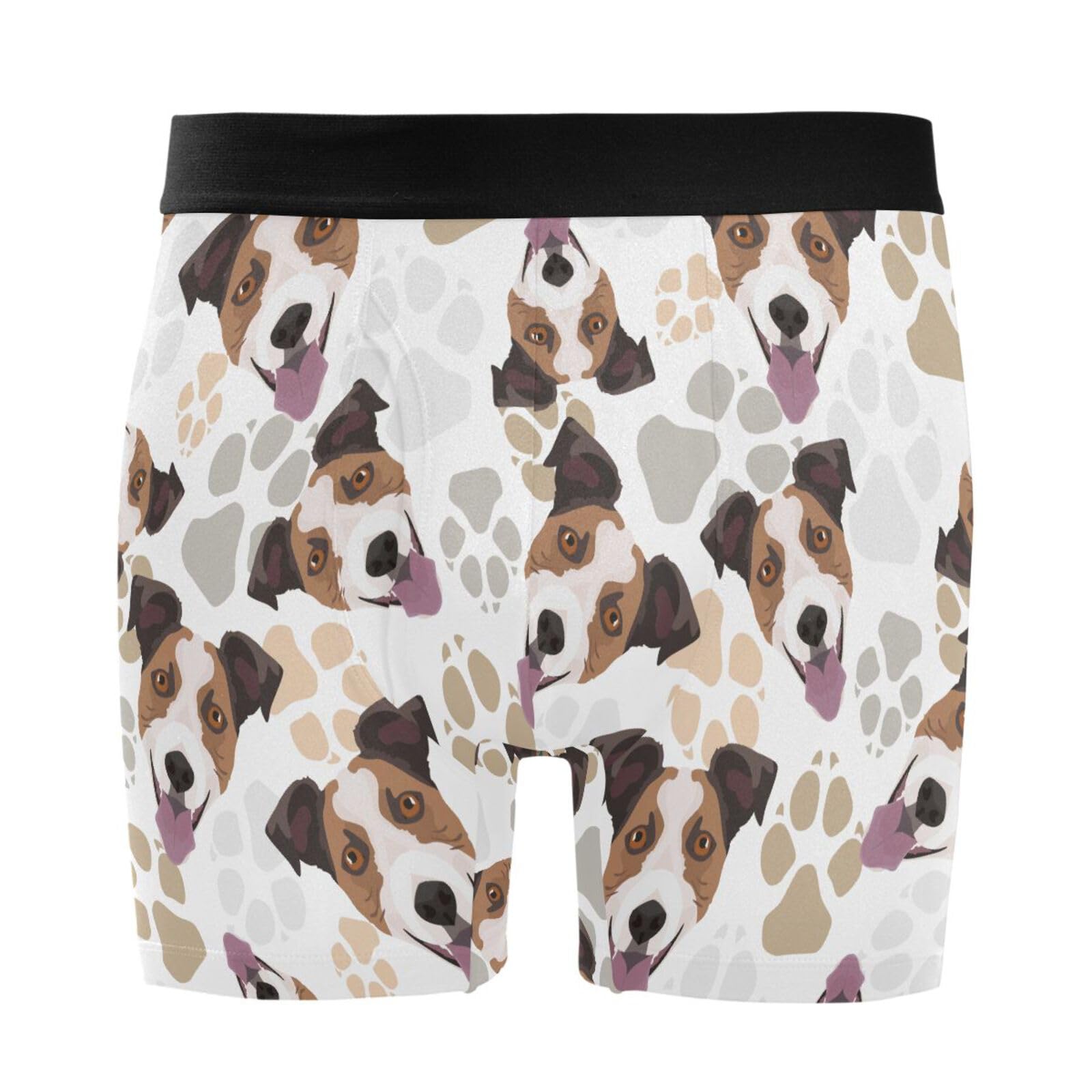 Men's Jack Russell Terrier Dog Boxer Briefs Soft Comfort Stretch 4 Inch Inseam Underwear with Fly