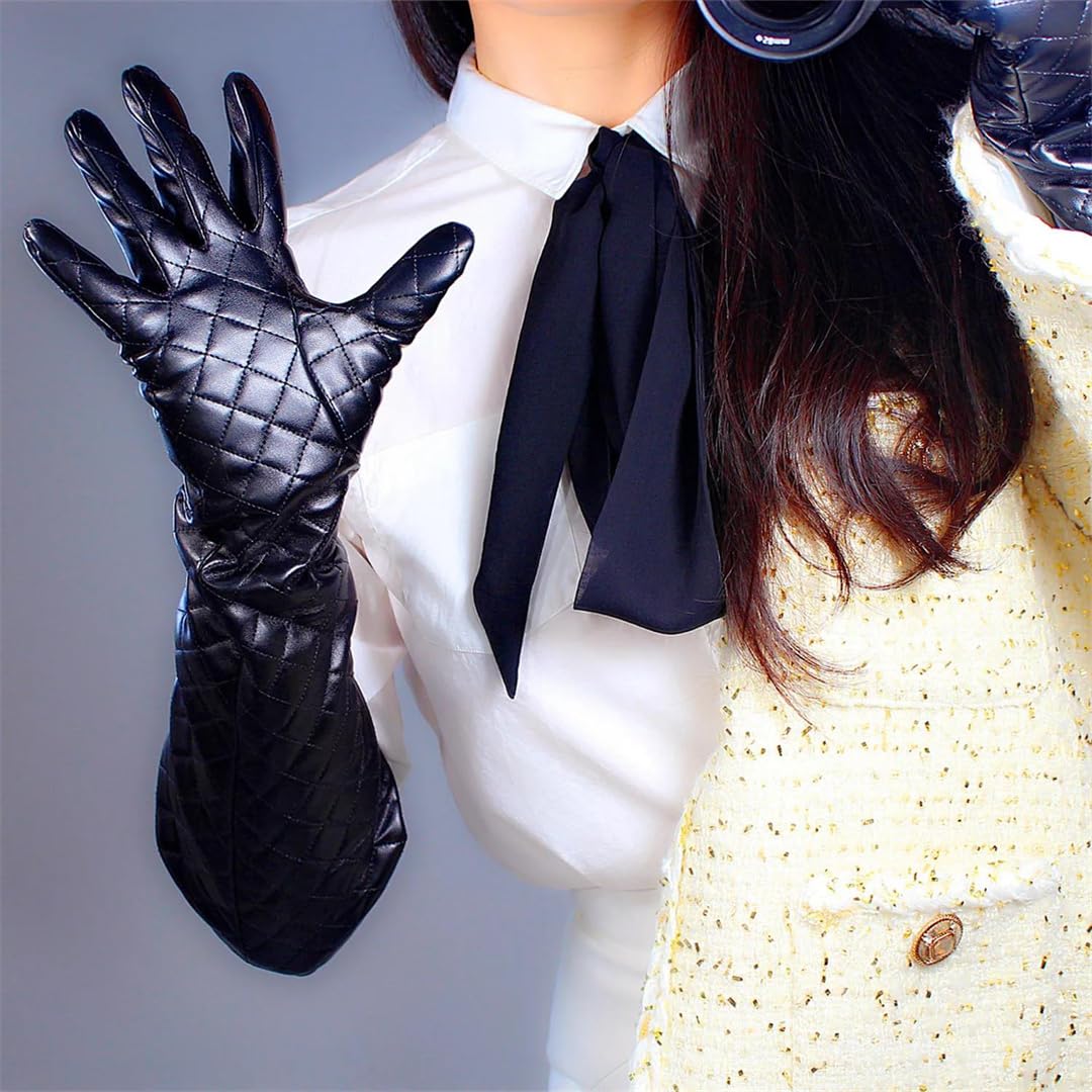 Unisex Übergroße Kunstleder Lange Handschuhe Gesteppte Puffärmel Warm Winter Cosplay Kostüm Stil