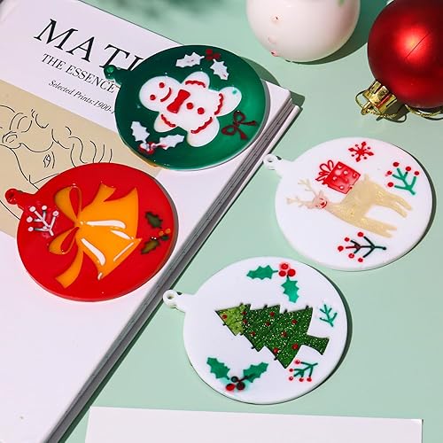 Miniatura 2 de Molde de resina de Navidad de silicona, molde colgante redondo 7 en 1 para resina, molde de adorno de YXYJGOBUY para resina epoxi, muñeco de nieve,