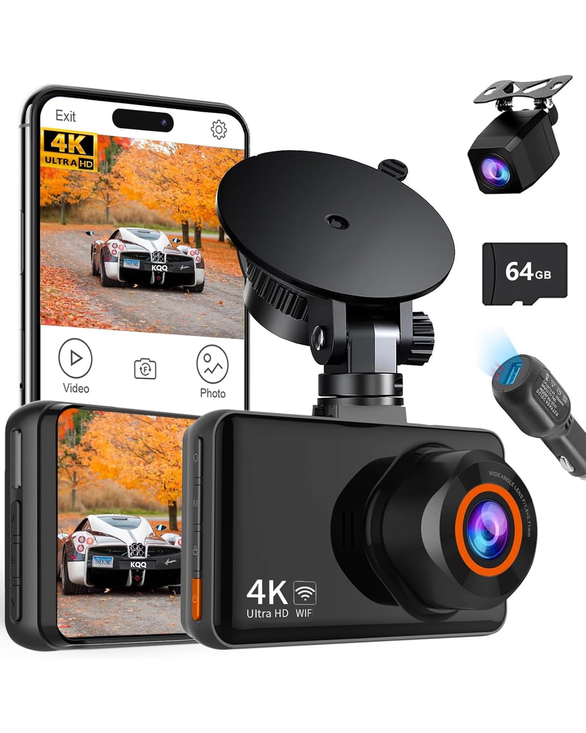 Amazon.co.jp: KQQ Dash Cam Front and Rear, 4K UHD Dual Dash Camera  