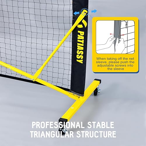 Miniatura 5 de Juego de red de pickleball con ruedas y kit de marcado de cancha de pickleball de 22 pies de tamaño reglamentario portátiles con ajustador de