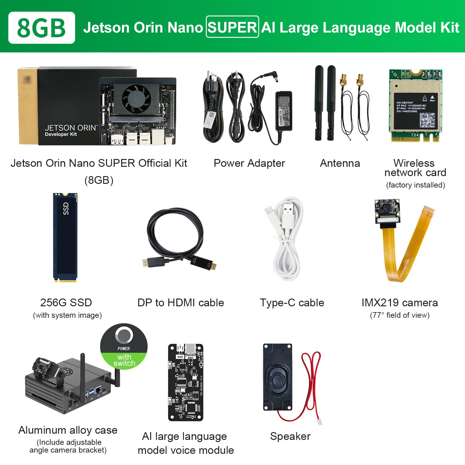 Yahboom Official Jetson Orin Nano 8GB Super AI Large Model Kit | AI Large Model + IMX219 CSI Camera +Jetson Case +Development Board Ubuntu 22.04