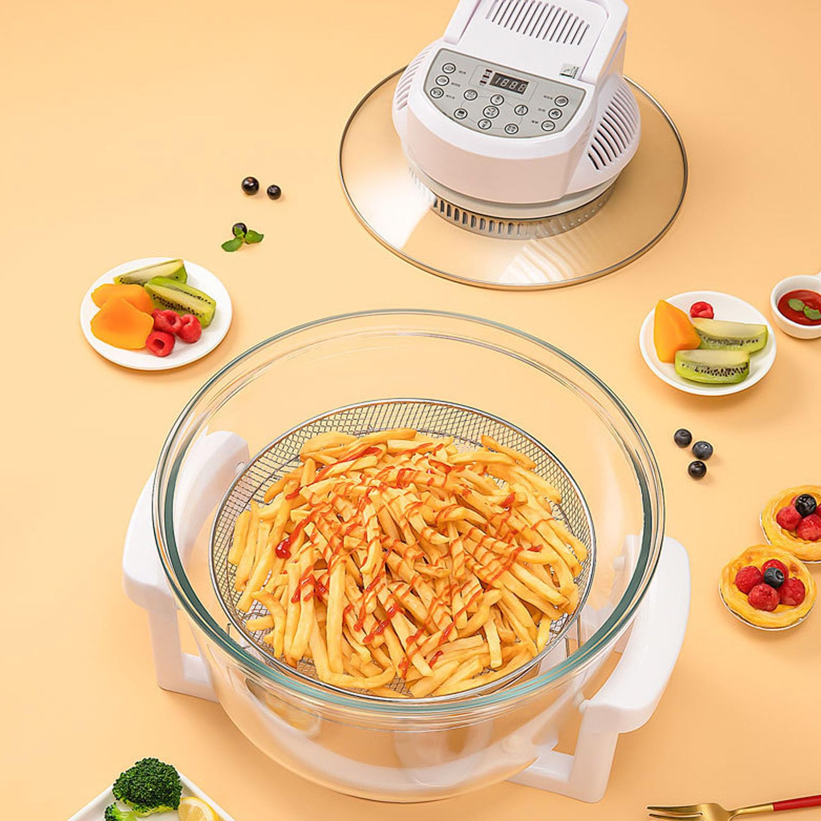 Elektryczna frytkownica powietrzna, garnek kuchenny, garnek do frytkownicy z koszem do frytkownicy, duża pojemność, 12 l, szklany garnek do gotowania, frytkownica spożywcza, garnek elektryczny