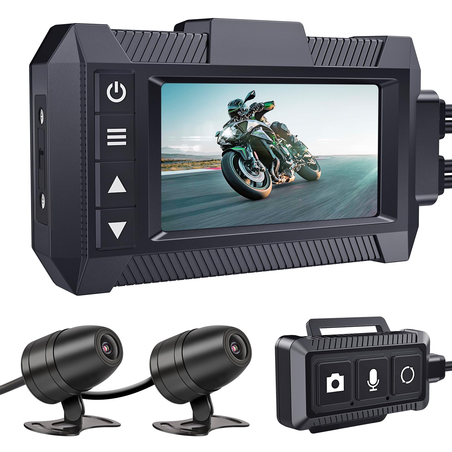 Motorbike Dash Cam Front and Rear 1080P Motorcycle Camera Waterproof Dashcam with 3" Screen, Wired Remote, WiFi, GPS, EIS, HDR, G-sensor, Parking Mode, Maximum 256GB