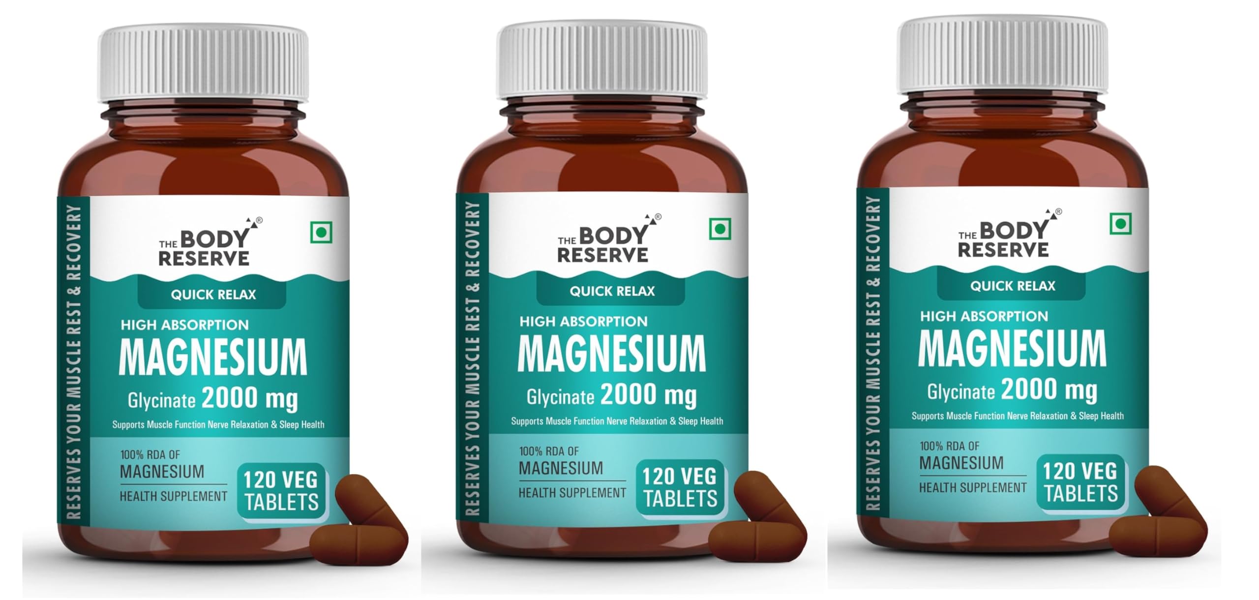 The Body Reserve Magnesium Glycinate Supplement 120 Veg Tablets, 2000mg Per Serving, High Absorption Chelated Form, helpful in Muscle & Nerve Relaxation, Better Sleep Quality for Men, Women, Pack of 3 (B0D8TNJLX4) Amazon Price History, Amazon Price Tracker