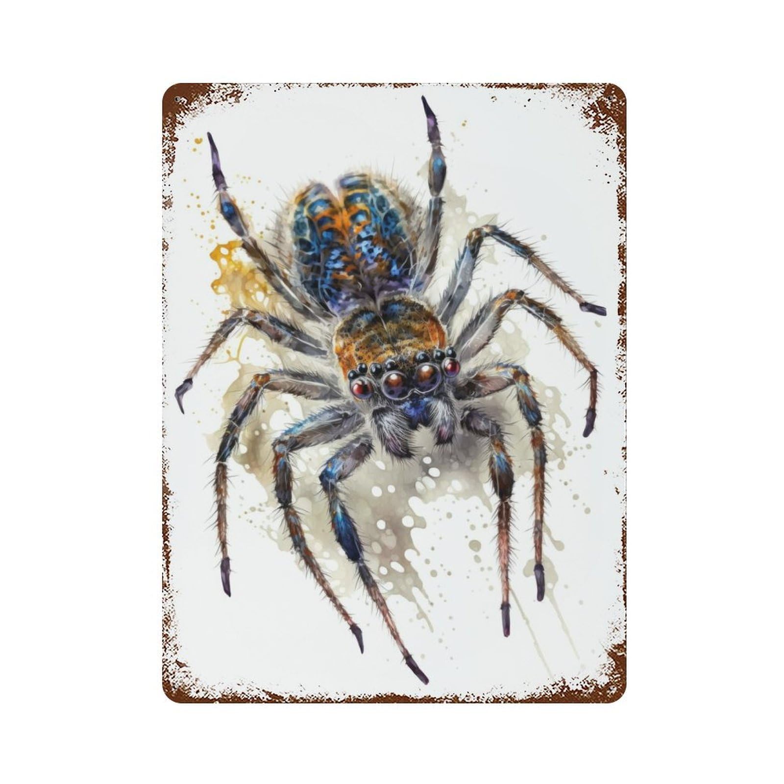 Vintage Rust Metal Sign Spider in Watercolor 15.7"x11.8", Decorative Metal Wall Art for Basement, Hobby Room And Garage Decor