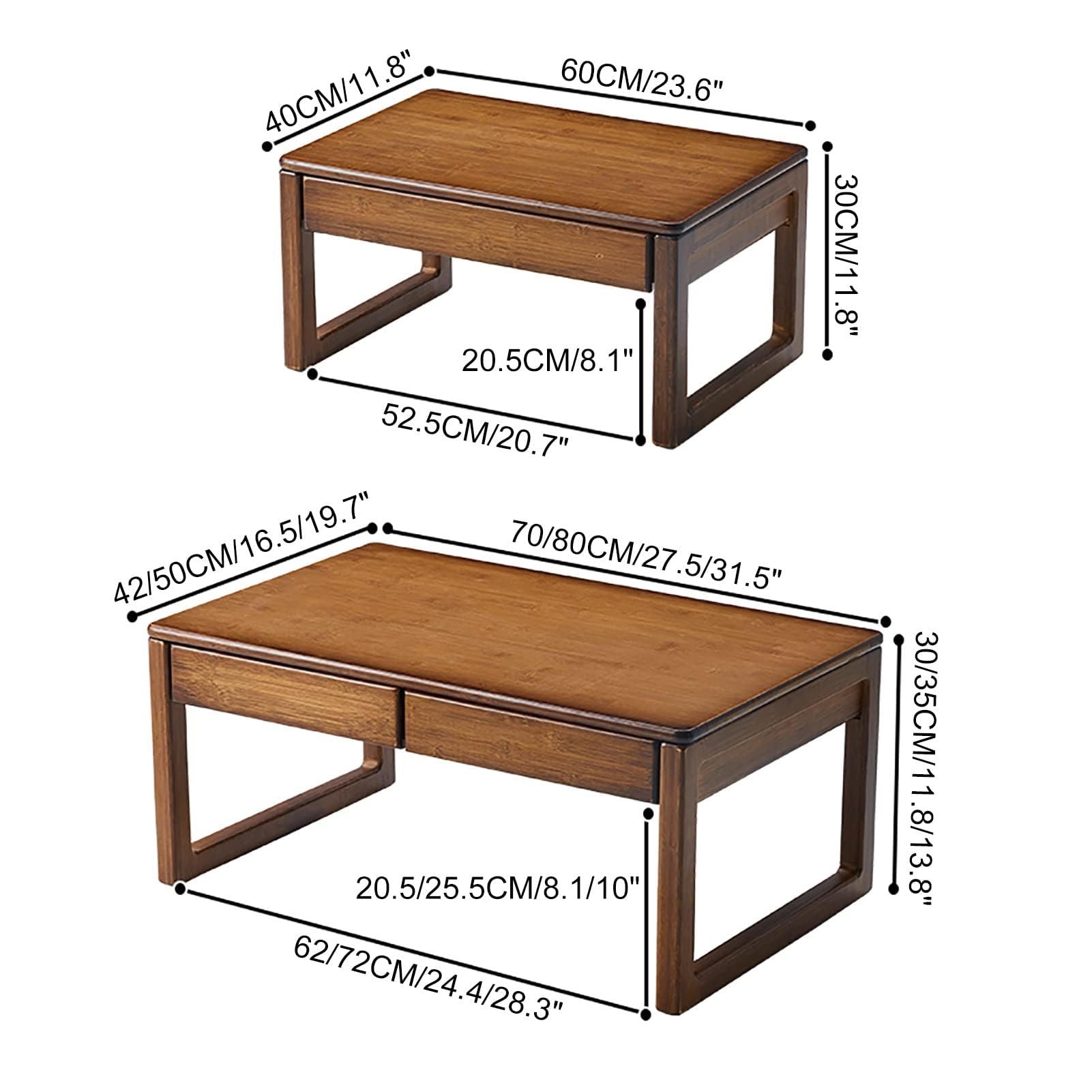 Tavolo da pavimento giapponese per meditazione, tavolino basso in tatami, piccolo tavolino da tè per camera da letto, balcone e sala da pranzo, design versatile, 70 x 42 x 30 cm